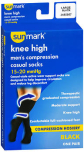 Sunmark Men's Compression Knee High Casual Socks 15-20 mmHg Black Large