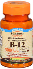 Sundown Naturals Quick Dissolve Methylcobalamin B-12 Microlozenges Cherry Flavor - 90 ct